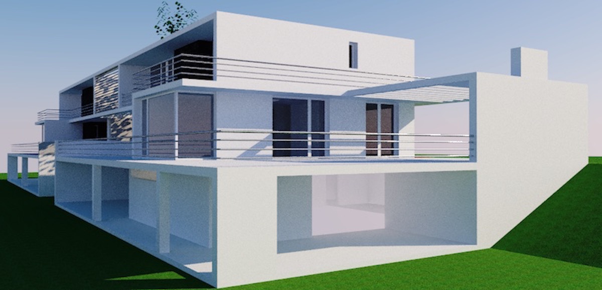 Terreno com 2 casas geminadas com vista para o mar em Sintra não terminada.